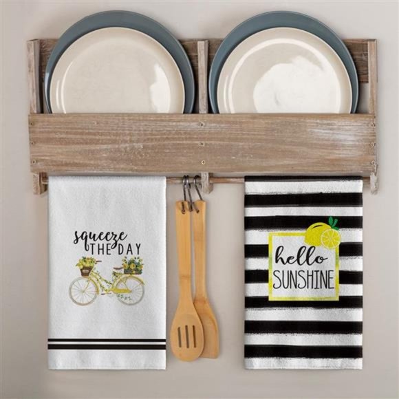 Set of 2 Watercolor Stripes Lemon Kitchen Dish Towels Squeeze The Day 18 x 26 in - Picture 5 of 7